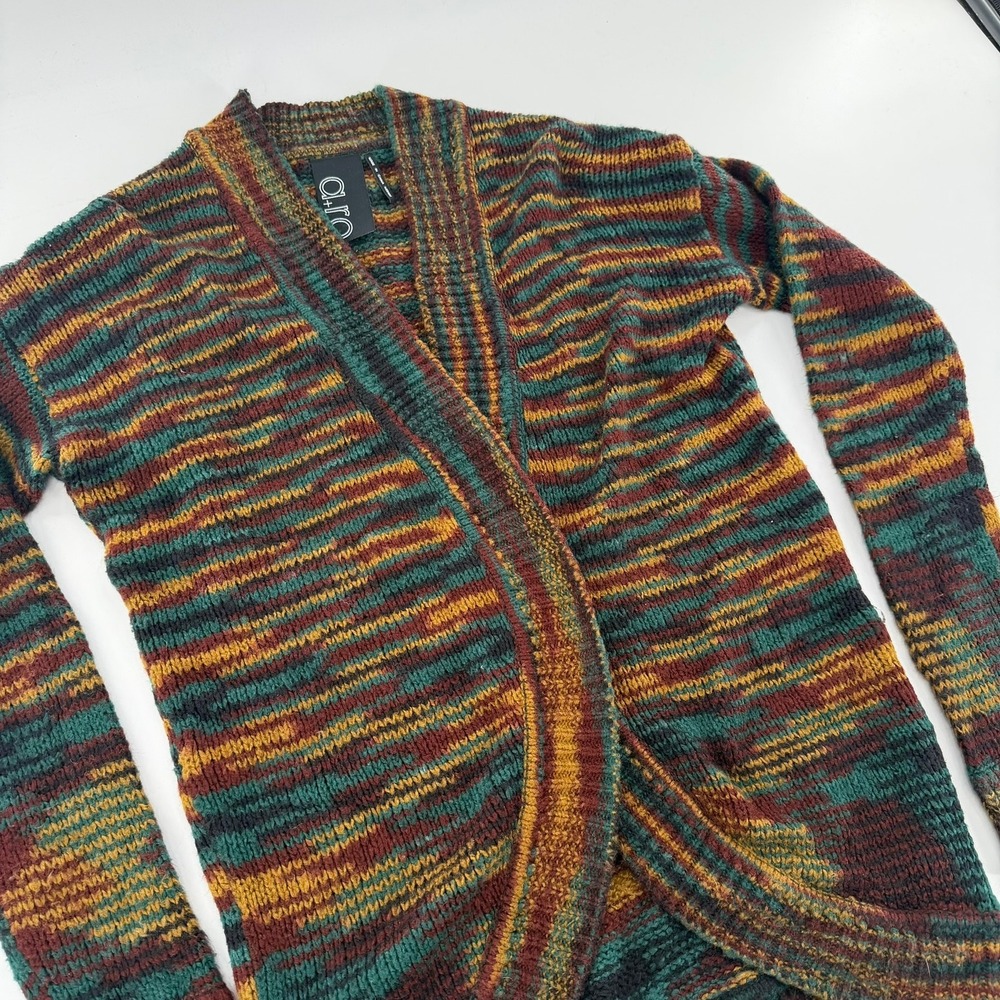 a+ro Cardigan Sweater Striped Open Front Women Medium Multicolor SW1148